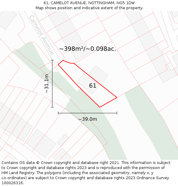 61, CAMELOT AVENUE, NOTTINGHAM, NG5 1DW: Plot and title map