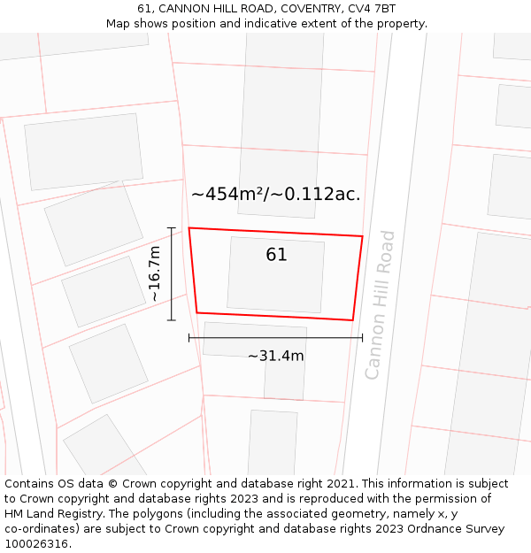 61, CANNON HILL ROAD, COVENTRY, CV4 7BT: Plot and title map