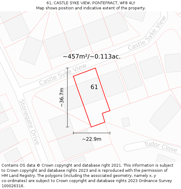 61, CASTLE SYKE VIEW, PONTEFRACT, WF8 4LY: Plot and title map