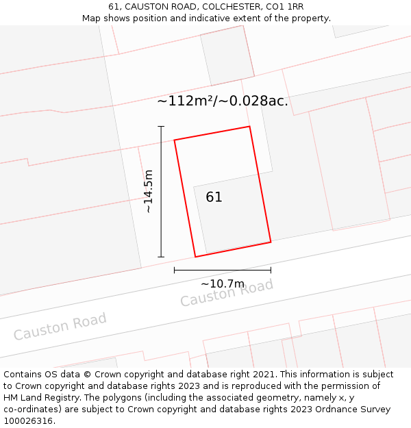 61, CAUSTON ROAD, COLCHESTER, CO1 1RR: Plot and title map