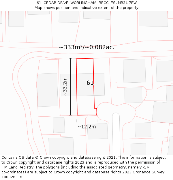 61, CEDAR DRIVE, WORLINGHAM, BECCLES, NR34 7EW: Plot and title map