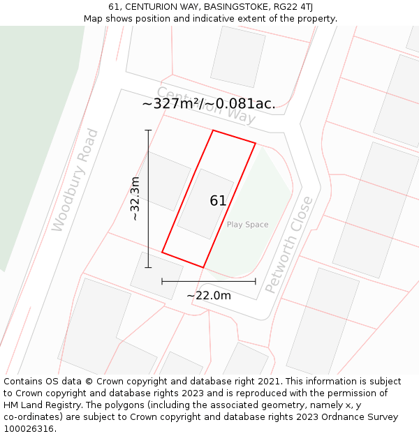 61, CENTURION WAY, BASINGSTOKE, RG22 4TJ: Plot and title map