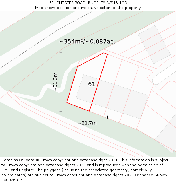 61, CHESTER ROAD, RUGELEY, WS15 1GD: Plot and title map