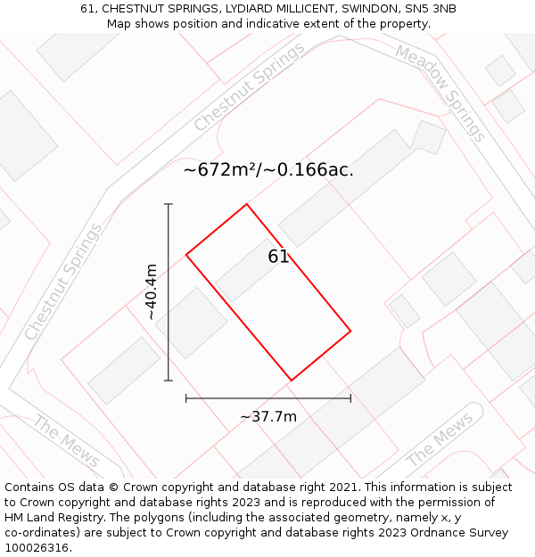 61, CHESTNUT SPRINGS, LYDIARD MILLICENT, SWINDON, SN5 3NB: Plot and title map