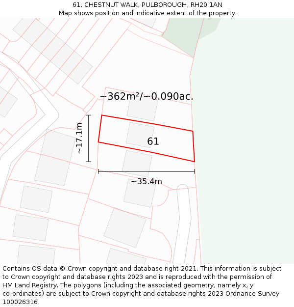 61, CHESTNUT WALK, PULBOROUGH, RH20 1AN: Plot and title map