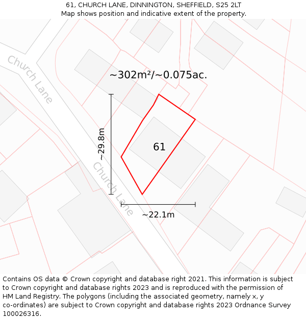 61, CHURCH LANE, DINNINGTON, SHEFFIELD, S25 2LT: Plot and title map