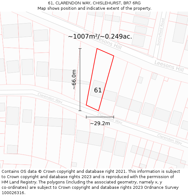 61, CLARENDON WAY, CHISLEHURST, BR7 6RG: Plot and title map