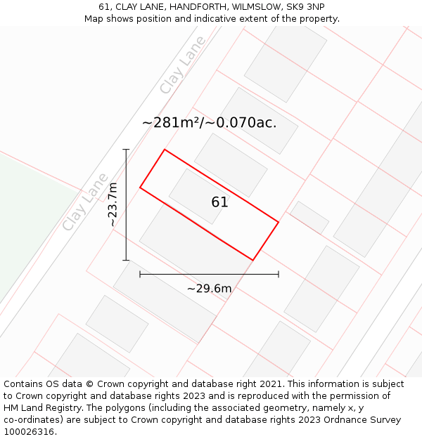 61, CLAY LANE, HANDFORTH, WILMSLOW, SK9 3NP: Plot and title map