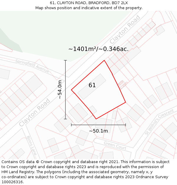 61, CLAYTON ROAD, BRADFORD, BD7 2LX: Plot and title map