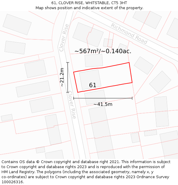 61, CLOVER RISE, WHITSTABLE, CT5 3HT: Plot and title map