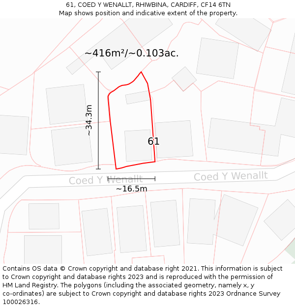 61, COED Y WENALLT, RHIWBINA, CARDIFF, CF14 6TN: Plot and title map