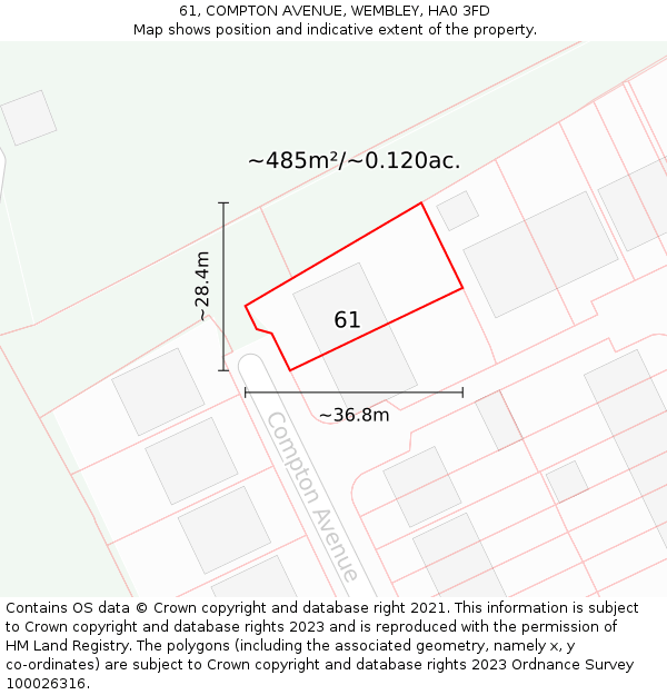 61, COMPTON AVENUE, WEMBLEY, HA0 3FD: Plot and title map