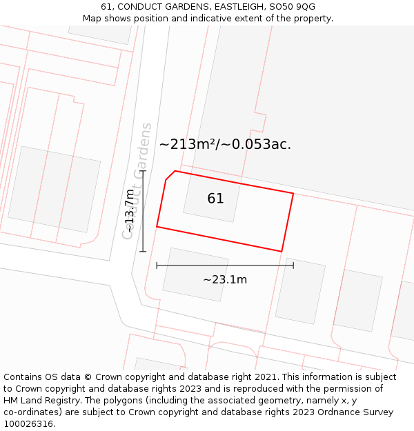 61, CONDUCT GARDENS, EASTLEIGH, SO50 9QG: Plot and title map