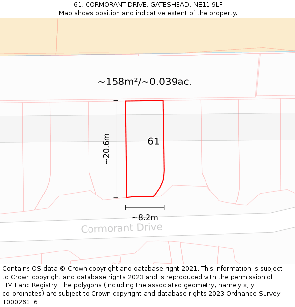 61, CORMORANT DRIVE, GATESHEAD, NE11 9LF: Plot and title map