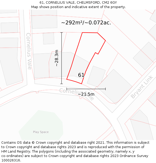 61, CORNELIUS VALE, CHELMSFORD, CM2 6GY: Plot and title map