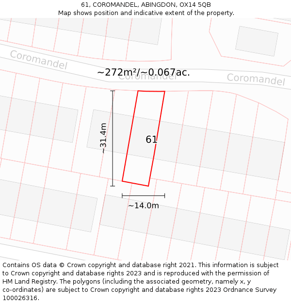 61, COROMANDEL, ABINGDON, OX14 5QB: Plot and title map