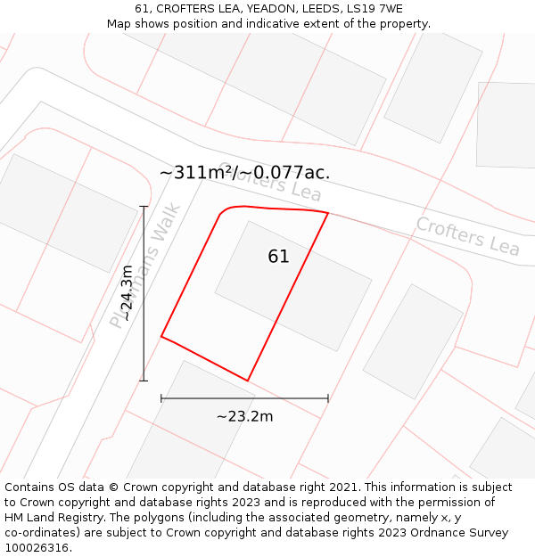 61, CROFTERS LEA, YEADON, LEEDS, LS19 7WE: Plot and title map