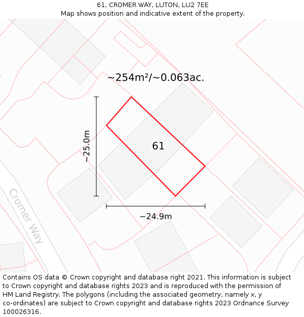 61, CROMER WAY, LUTON, LU2 7EE: Plot and title map