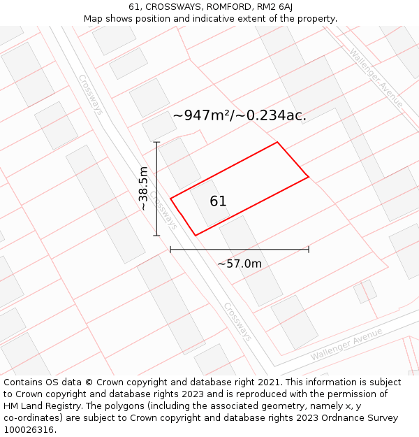 61, CROSSWAYS, ROMFORD, RM2 6AJ: Plot and title map