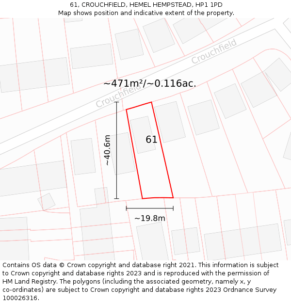 61, CROUCHFIELD, HEMEL HEMPSTEAD, HP1 1PD: Plot and title map