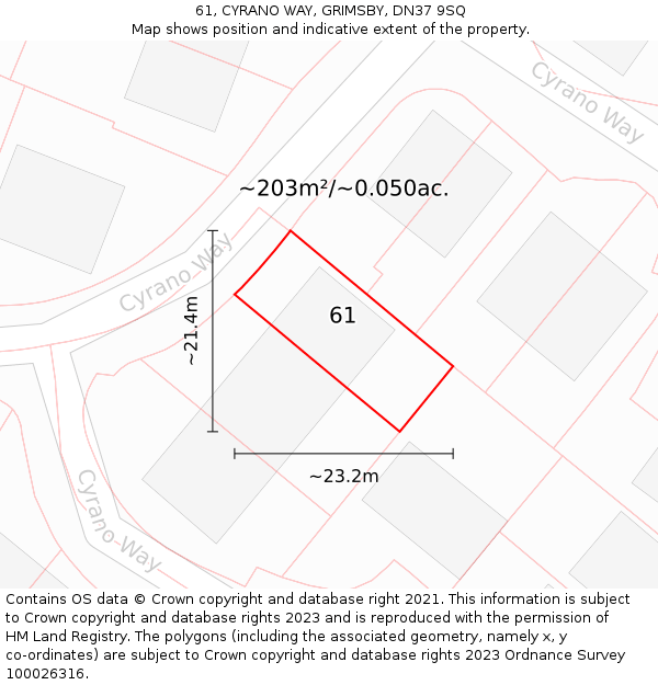61, CYRANO WAY, GRIMSBY, DN37 9SQ: Plot and title map
