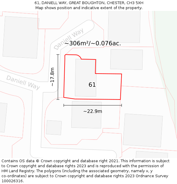 61, DANIELL WAY, GREAT BOUGHTON, CHESTER, CH3 5XH: Plot and title map