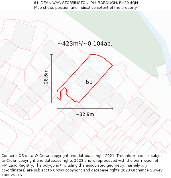 61, DEAN WAY, STORRINGTON, PULBOROUGH, RH20 4QN: Plot and title map
