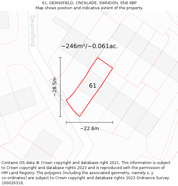 61, DEANSFIELD, CRICKLADE, SWINDON, SN6 6BP: Plot and title map