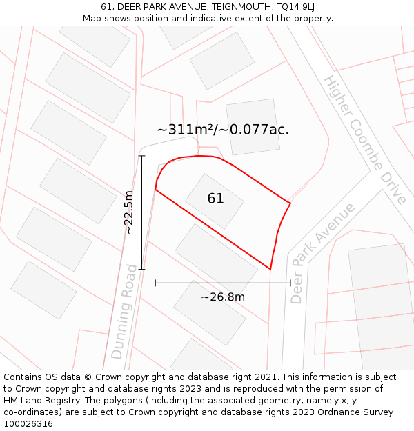 61, DEER PARK AVENUE, TEIGNMOUTH, TQ14 9LJ: Plot and title map