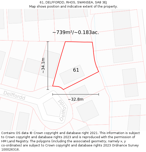 61, DELFFORDD, RHOS, SWANSEA, SA8 3EJ: Plot and title map
