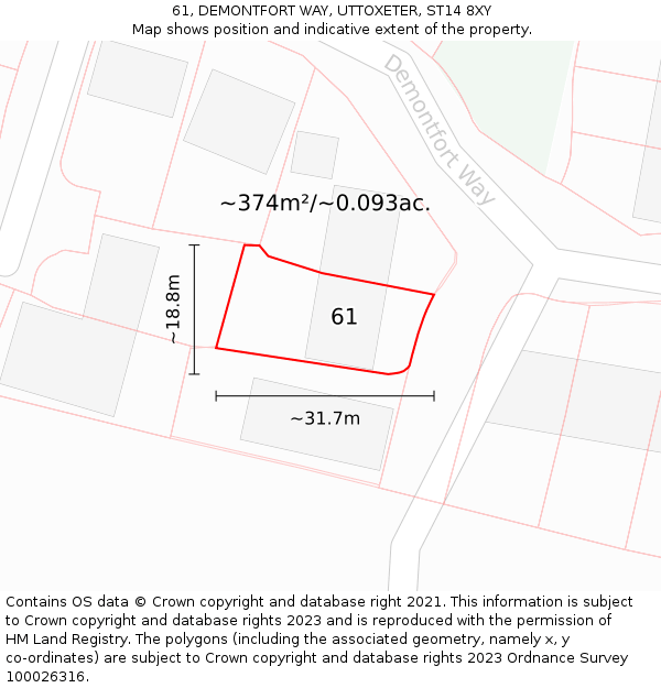61, DEMONTFORT WAY, UTTOXETER, ST14 8XY: Plot and title map