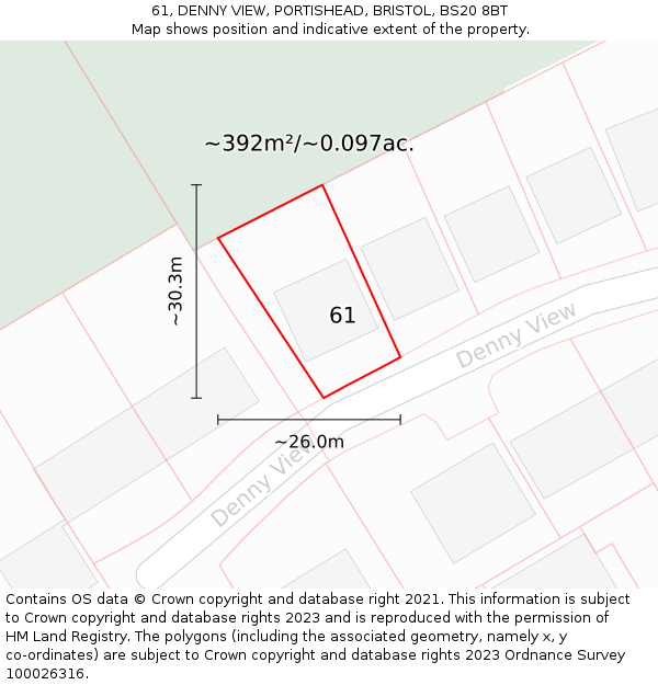 61, DENNY VIEW, PORTISHEAD, BRISTOL, BS20 8BT: Plot and title map