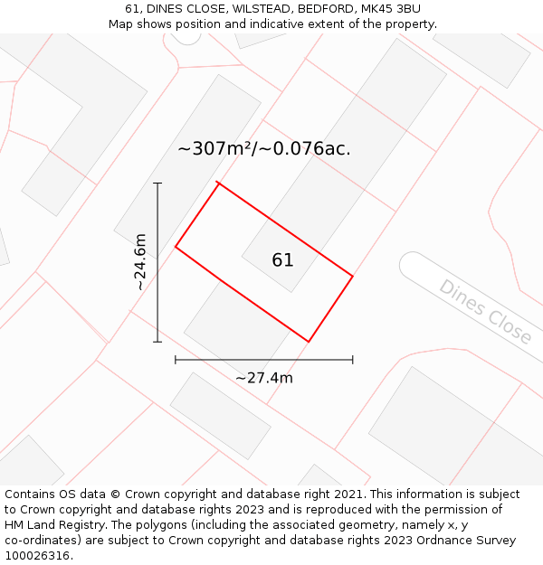 61, DINES CLOSE, WILSTEAD, BEDFORD, MK45 3BU: Plot and title map