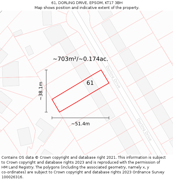 61, DORLING DRIVE, EPSOM, KT17 3BH: Plot and title map