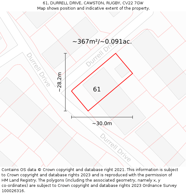 61, DURRELL DRIVE, CAWSTON, RUGBY, CV22 7GW: Plot and title map