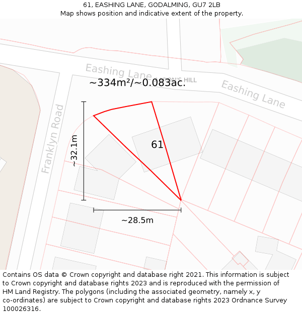 61, EASHING LANE, GODALMING, GU7 2LB: Plot and title map