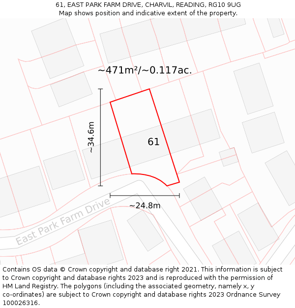 61, EAST PARK FARM DRIVE, CHARVIL, READING, RG10 9UG: Plot and title map