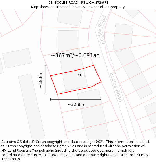 61, ECCLES ROAD, IPSWICH, IP2 9RE: Plot and title map