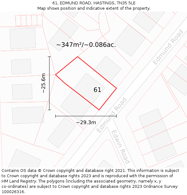 61, EDMUND ROAD, HASTINGS, TN35 5LE: Plot and title map