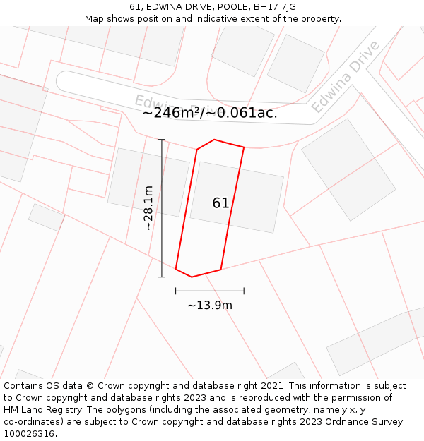 61, EDWINA DRIVE, POOLE, BH17 7JG: Plot and title map