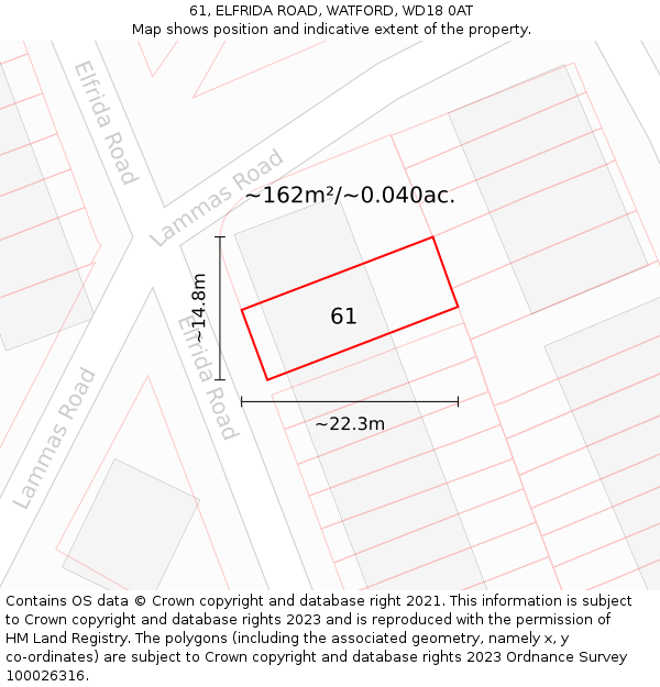61, ELFRIDA ROAD, WATFORD, WD18 0AT: Plot and title map