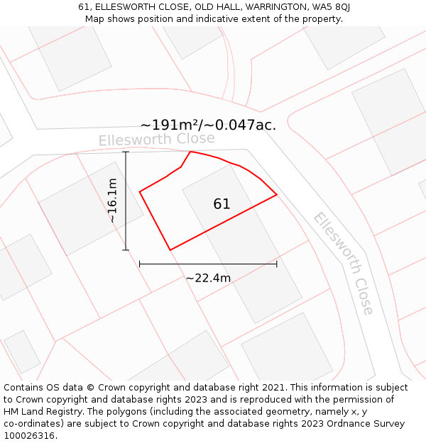 61, ELLESWORTH CLOSE, OLD HALL, WARRINGTON, WA5 8QJ: Plot and title map