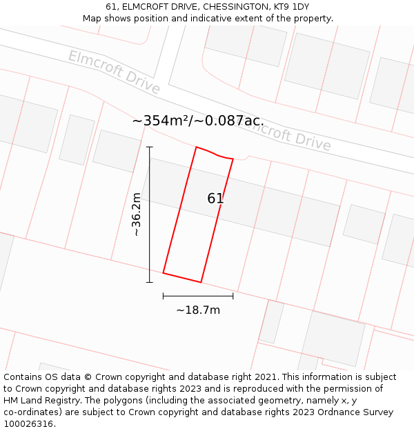 61, ELMCROFT DRIVE, CHESSINGTON, KT9 1DY: Plot and title map