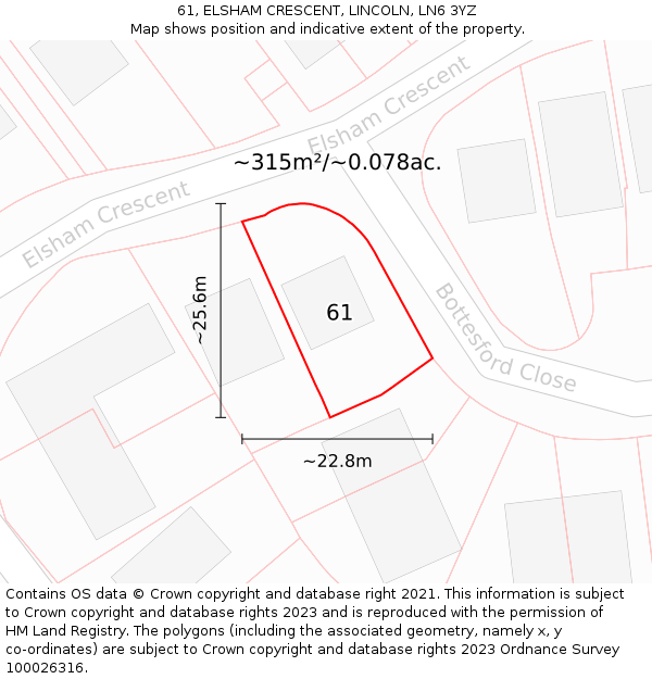 61, ELSHAM CRESCENT, LINCOLN, LN6 3YZ: Plot and title map
