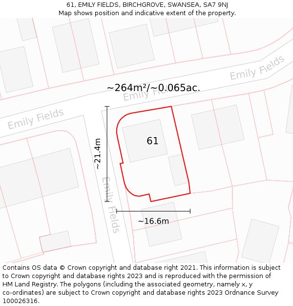 61, EMILY FIELDS, BIRCHGROVE, SWANSEA, SA7 9NJ: Plot and title map