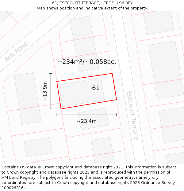 61, ESTCOURT TERRACE, LEEDS, LS6 3EY: Plot and title map