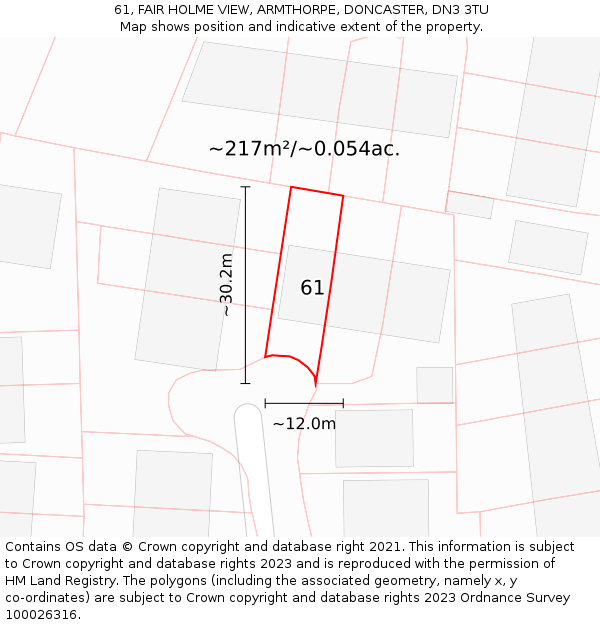 61, FAIR HOLME VIEW, ARMTHORPE, DONCASTER, DN3 3TU: Plot and title map