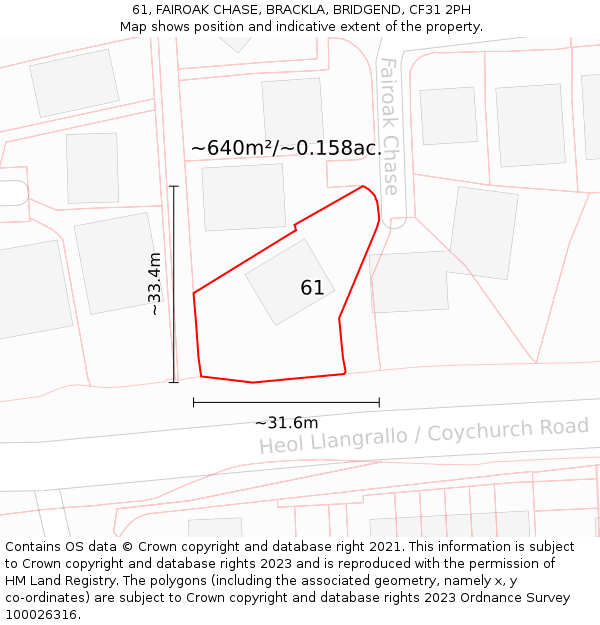 61, FAIROAK CHASE, BRACKLA, BRIDGEND, CF31 2PH: Plot and title map