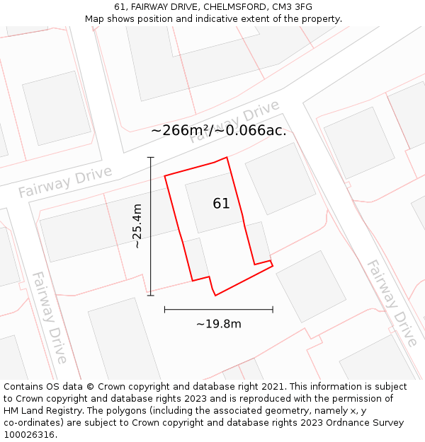 61, FAIRWAY DRIVE, CHELMSFORD, CM3 3FG: Plot and title map