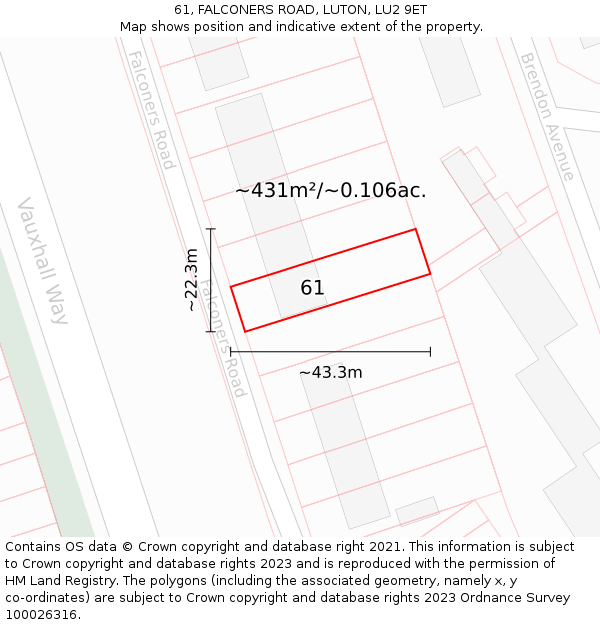 61, FALCONERS ROAD, LUTON, LU2 9ET: Plot and title map